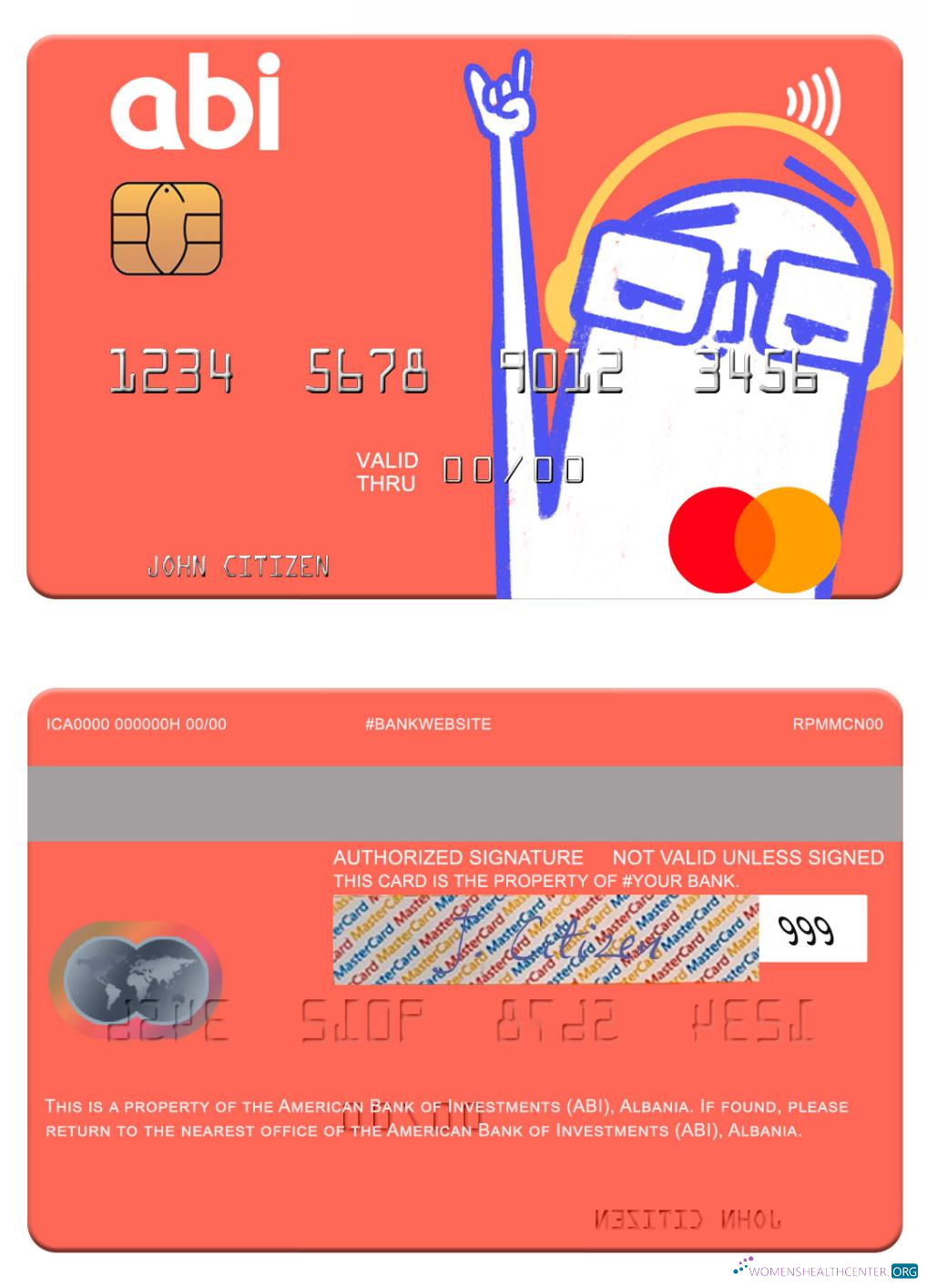 Download Albania American Bank of Investments (ABI) mastercard Photoshop template